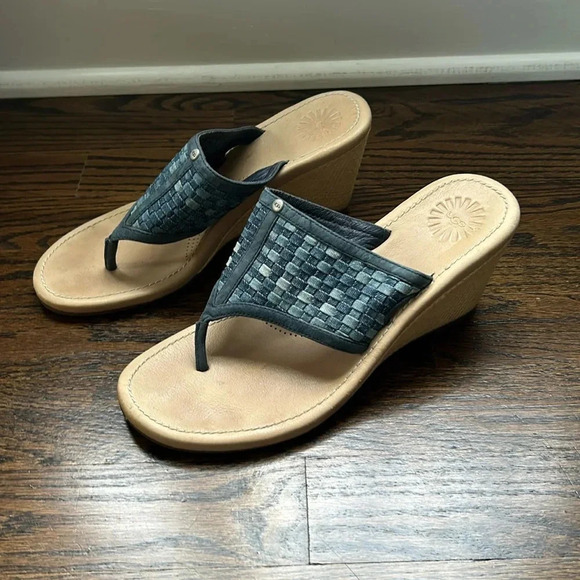 Ugg wedge sandals size 7 blue slip on sandals non slip - Picture 1 of 5